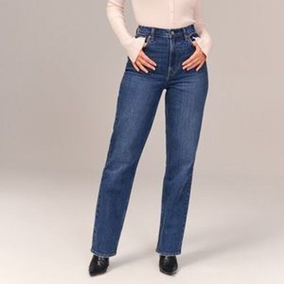 Abercrombie The '90s Straight Leg Ultra High Rise Curve Love Jeans 2 - Picture 1 of 4